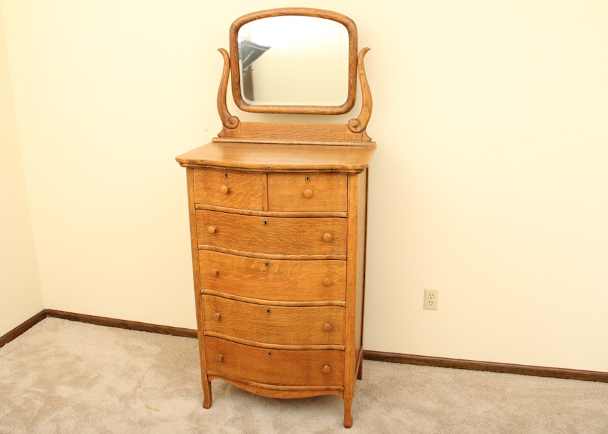 Antique Oak Highboy Dresser And Mirror Ebth