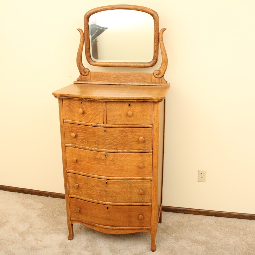 Antique Oak Highboy Dresser And Mirror Ebth