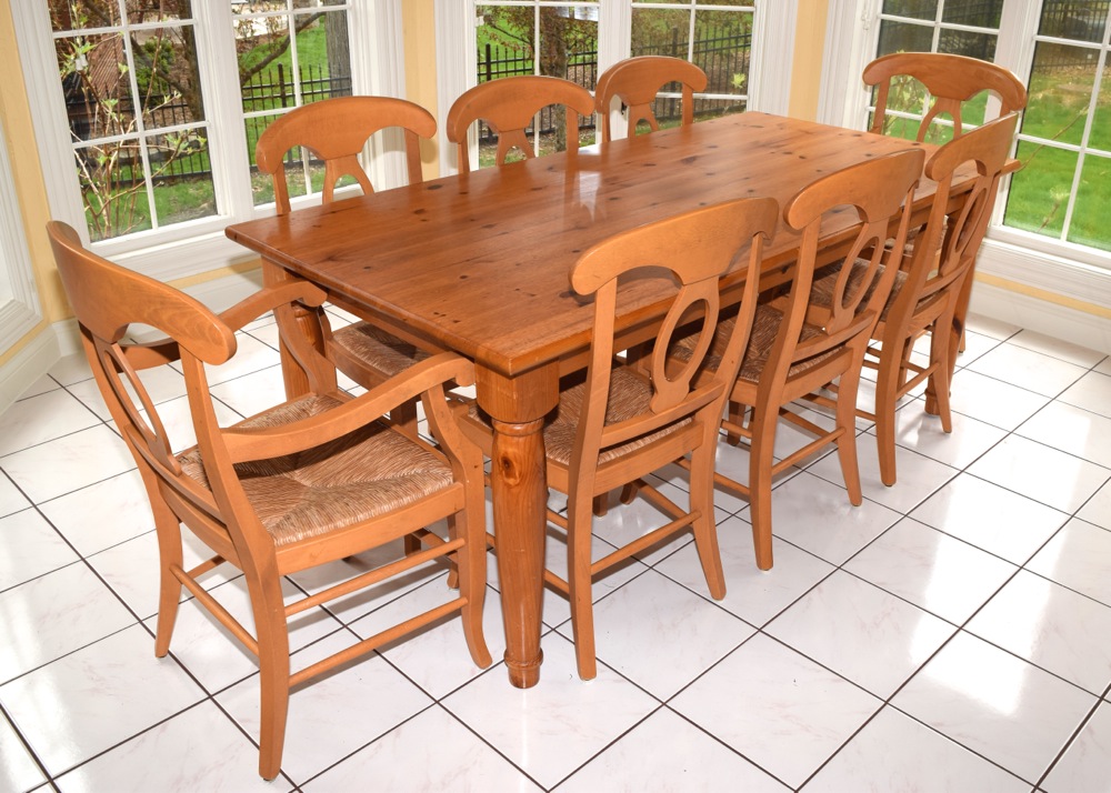 Pottery Barn Pine Farm Table And Eight Chairs Ebth