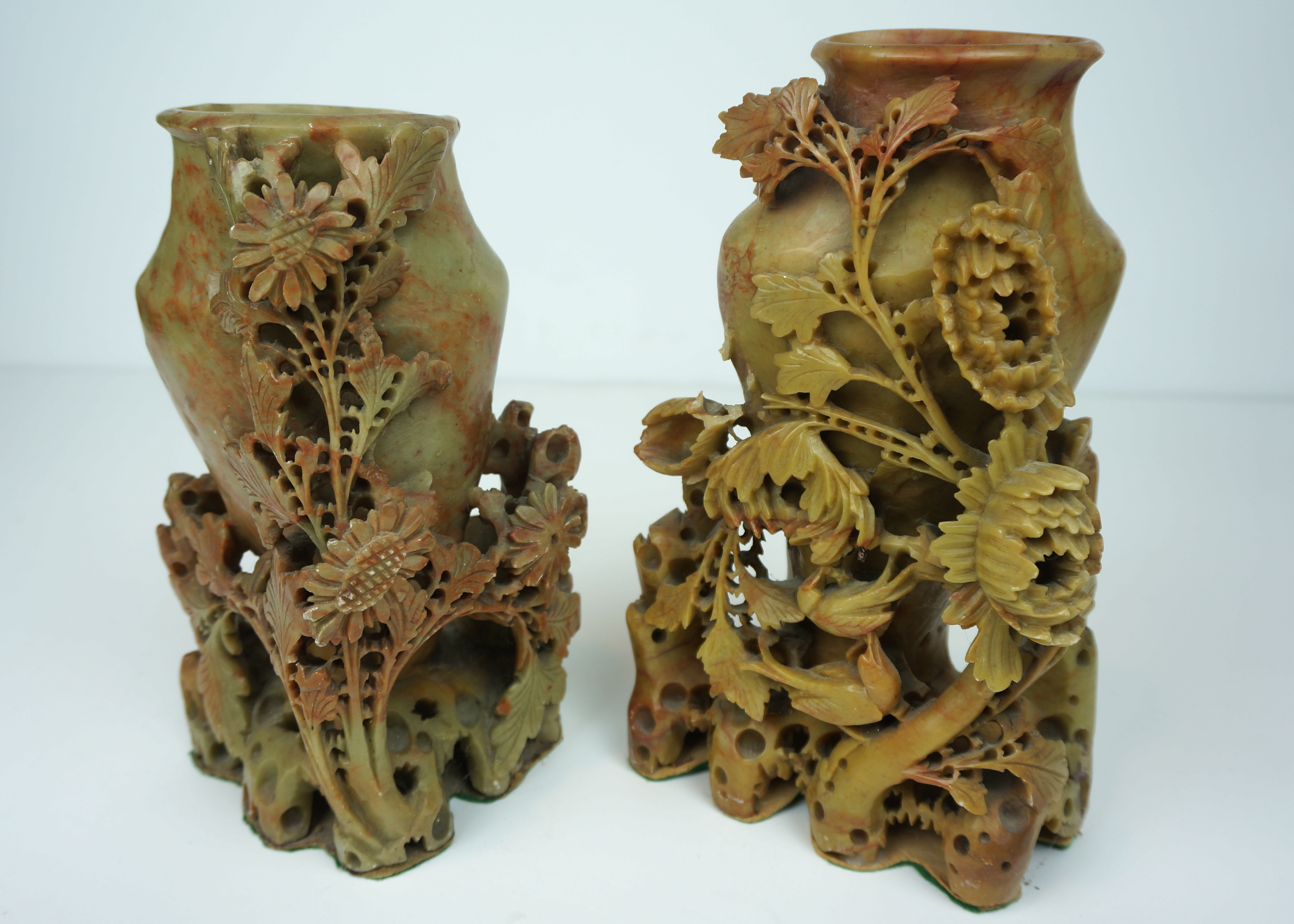 Pair of Chinese Hand Carved Soapstone Vases EBTH