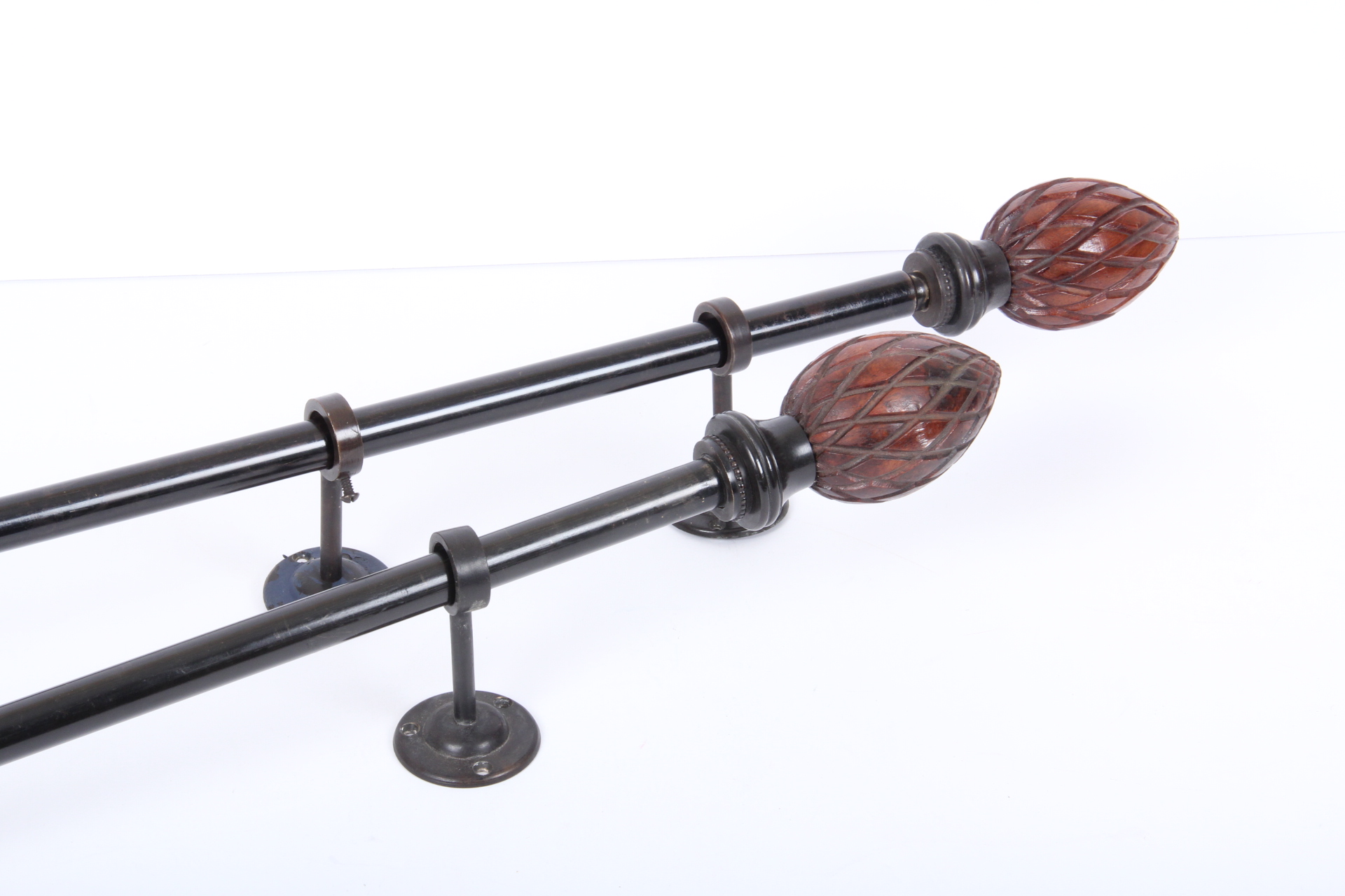 Black Metal Curtain Rod Pair With Pineapple Finials EBTH