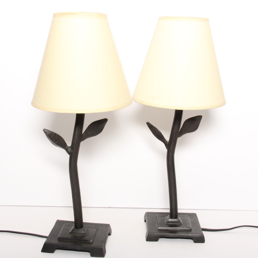 Pottery Barn Metal Leaf Stemmed Lamps Ebth