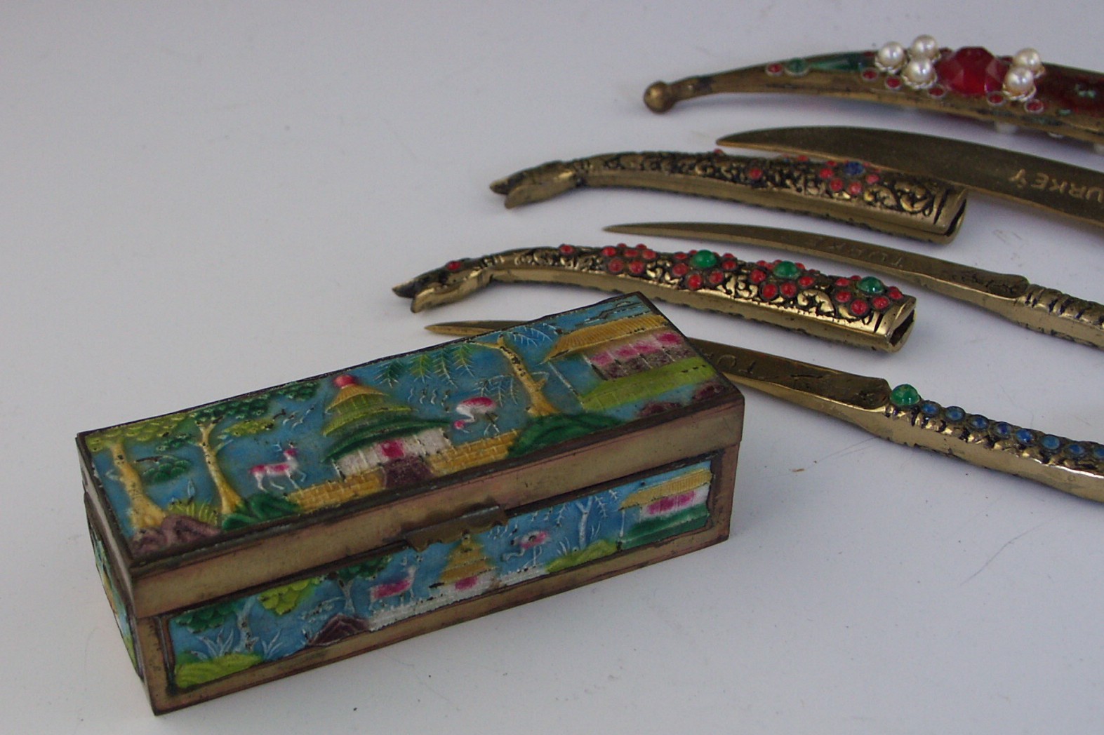 Turkish Brass Swords/Letter Openers, Vtg. Brass Box EBTH
