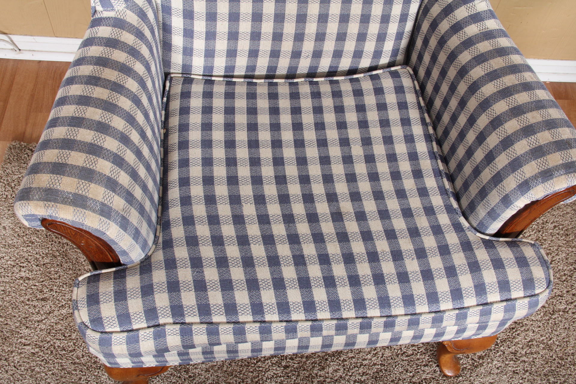 Gingham Wingback Chair in Blue and White | EBTH