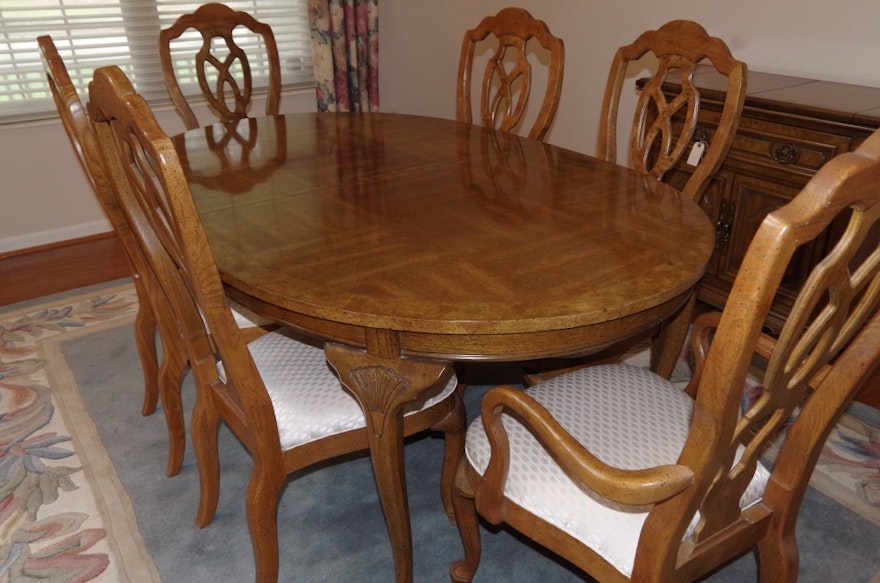Unique Furniture Makers Pecan Dining Room Table And Chairs Ebth