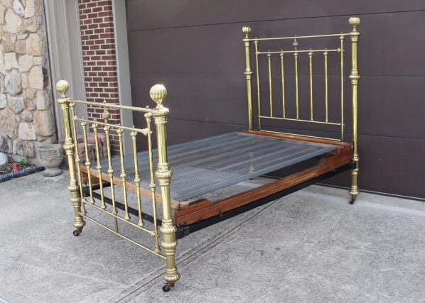Antique Brass Plated Bed Frame 1800s w/ Unusual wood/steel boxspr EBTH