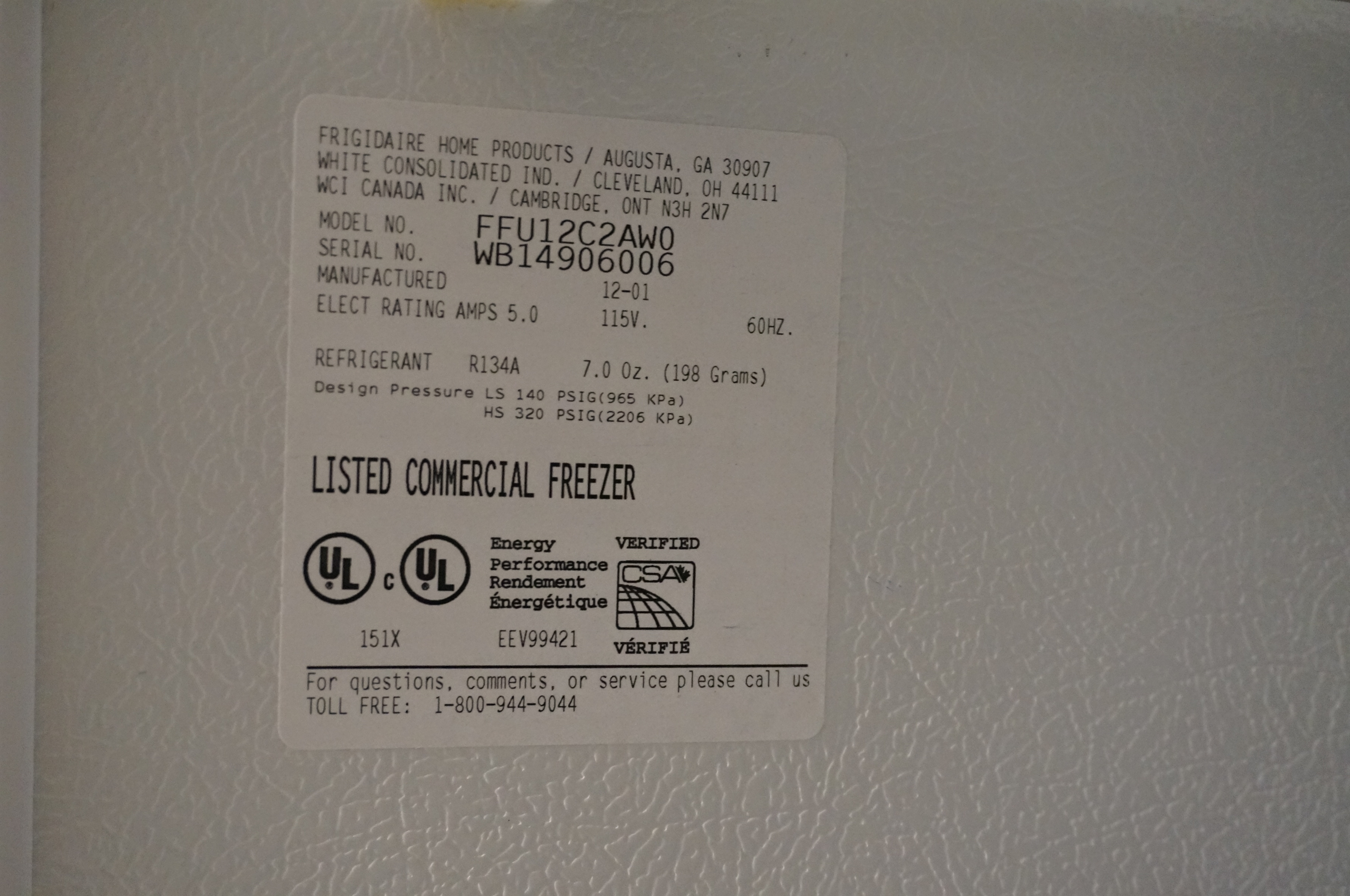 Frigidaire Heavy Duty Commercial Freezer EBTH