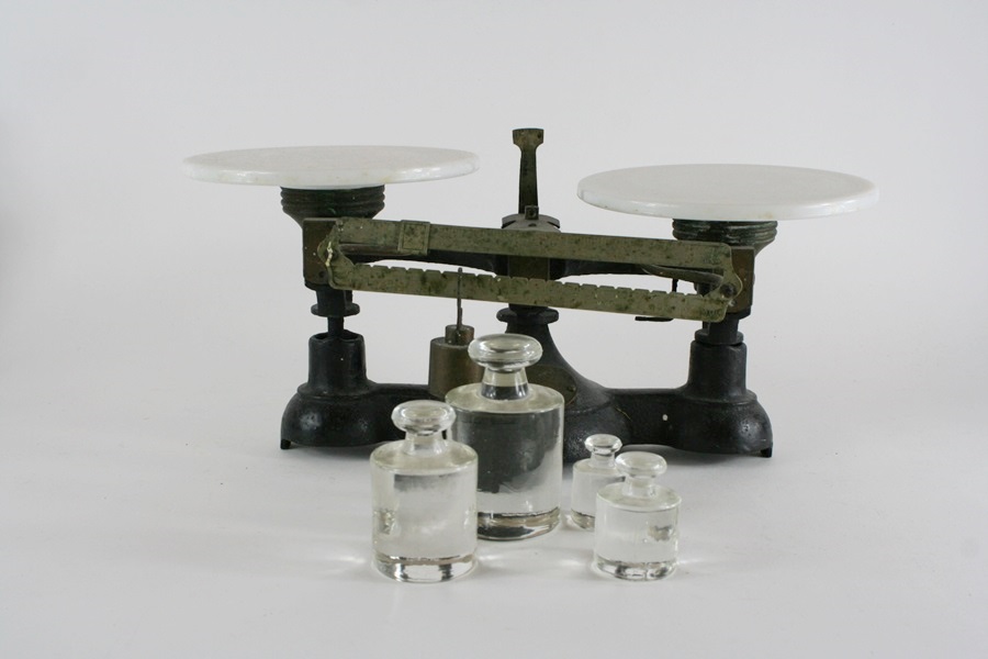 Antique Balance Scale with Glass Weights EBTH