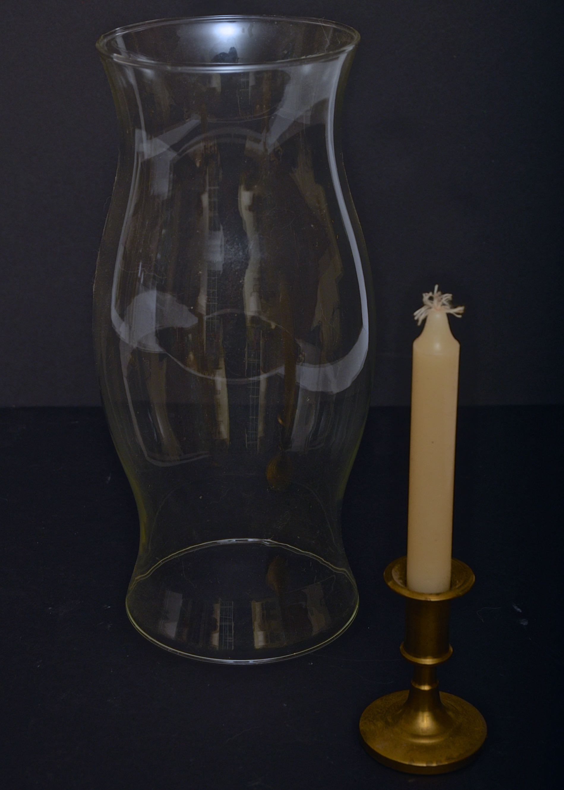 Pair of Brass Candlesticks with Glass Hurricanes EBTH