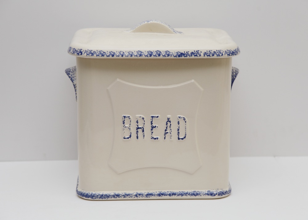 Blue and White Ceramic Bread Box EBTH