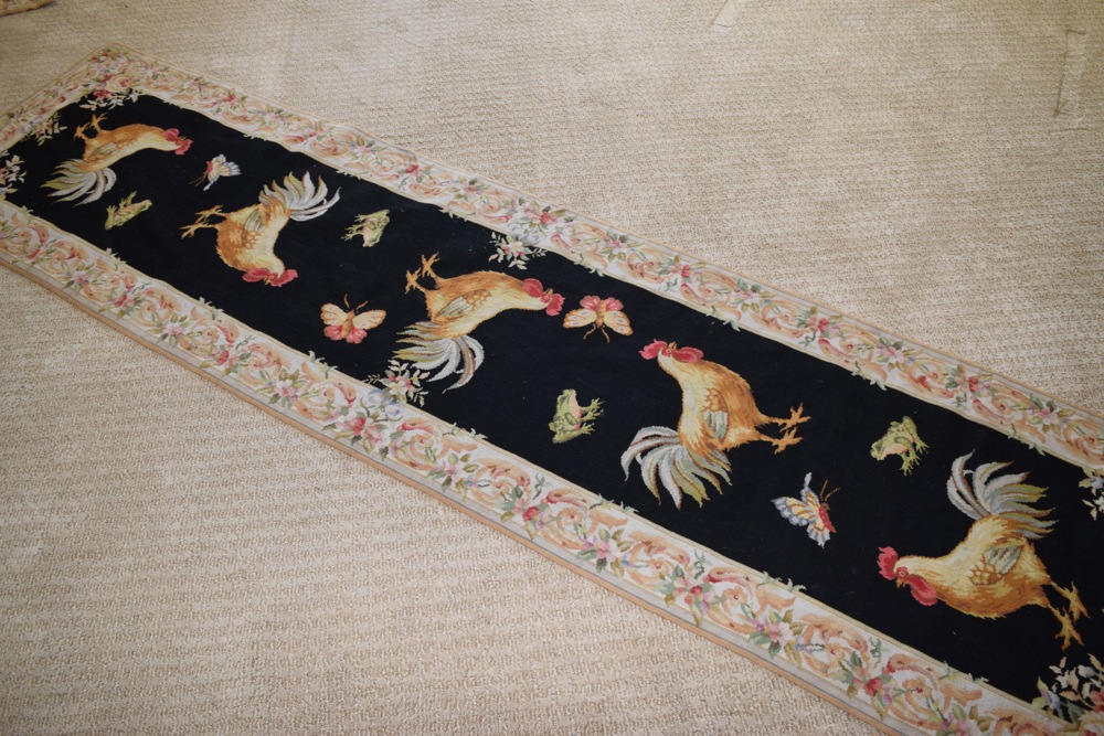 Handmade Needlepoint Rooster Rug Runner EBTH