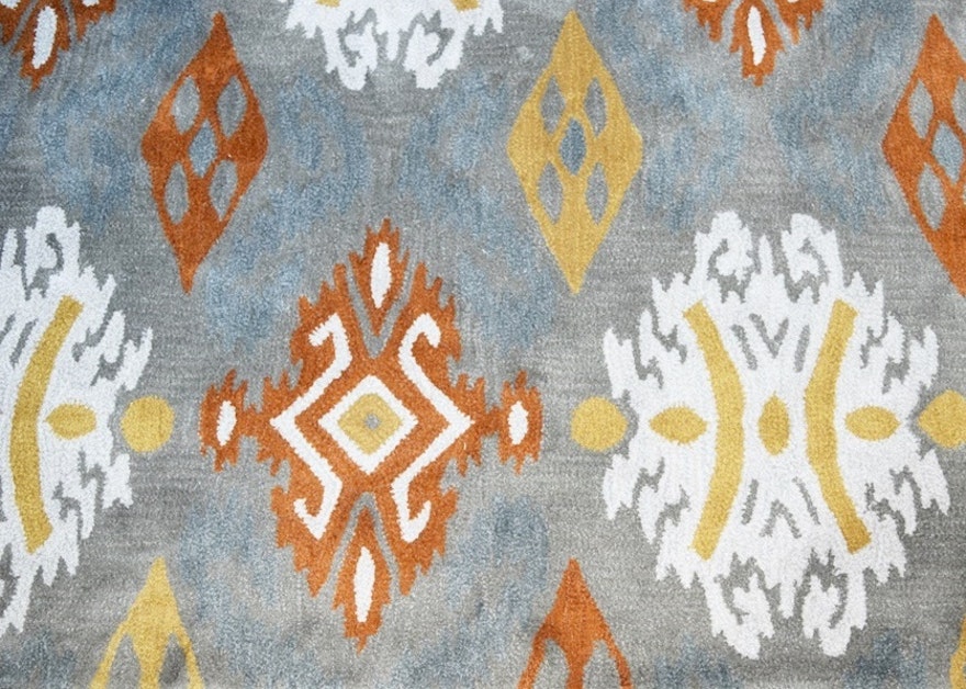 Vintage Area Rug Auction | Antique Area Rugs and Accent Rugs in ... - All Wool Hand-Tufted Area Rug in Orange, Gold, Blue and Gray
