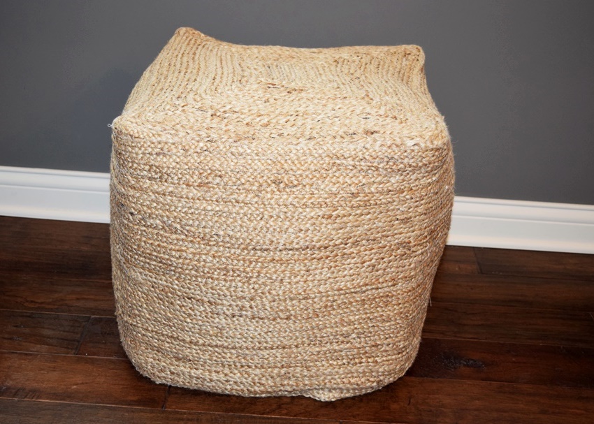 Whimsical Braided Jute Pouf Stool EBTH