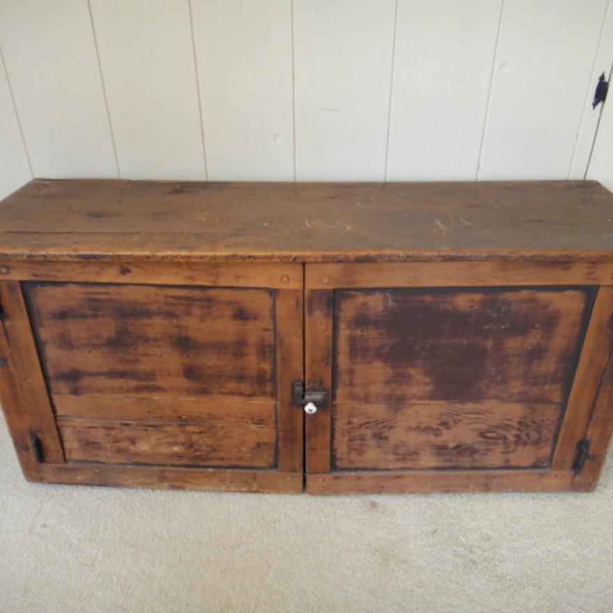 Primitive Wooden Storage Cabinet Ebth