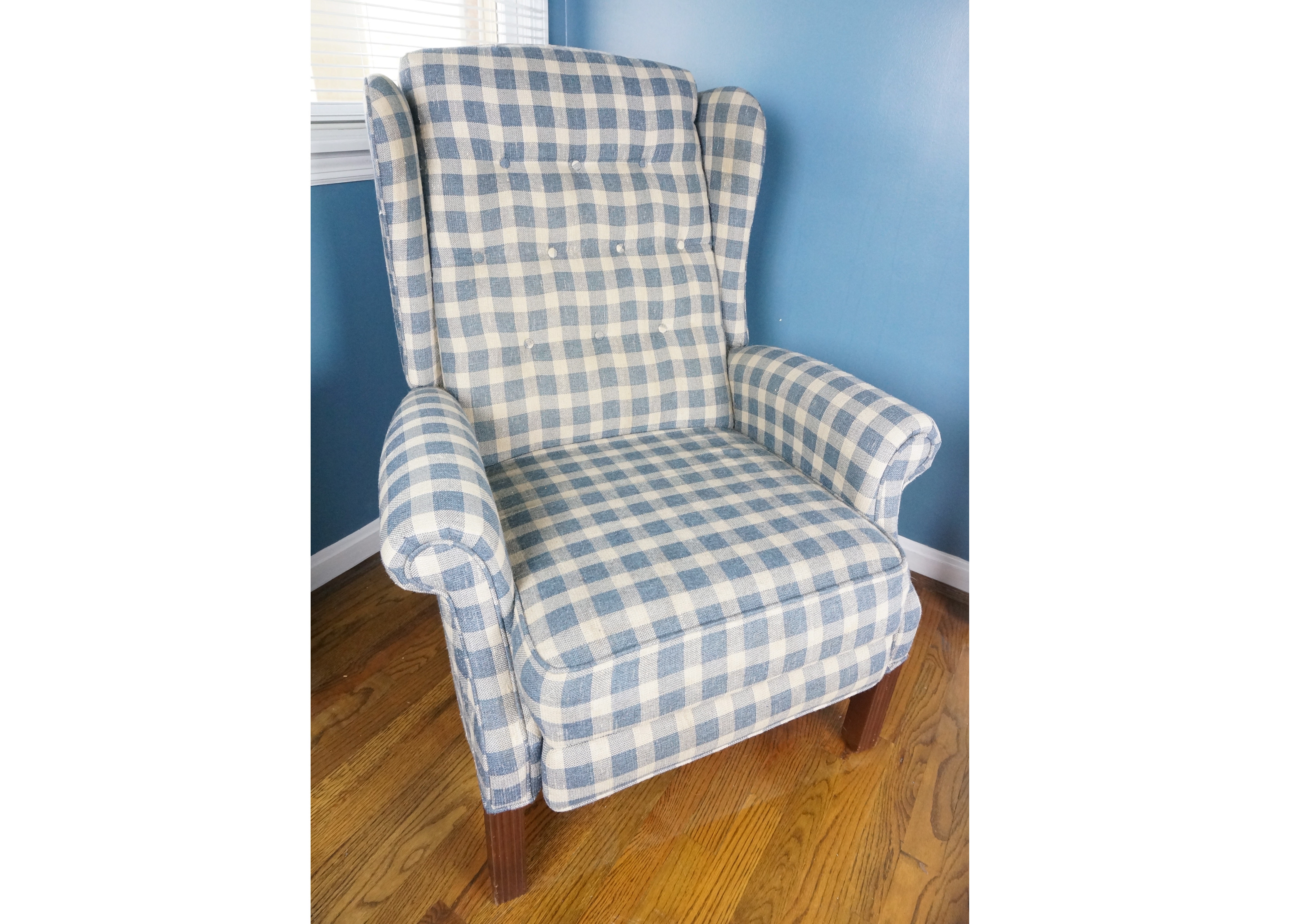 blue checkered recliner