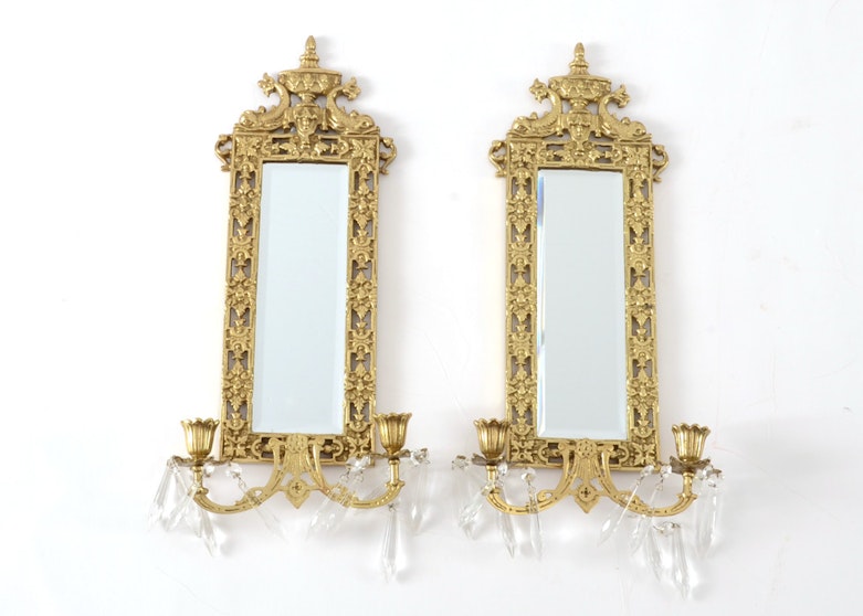 Pair of Black and Gold Candle Wall Sconces : EBTH