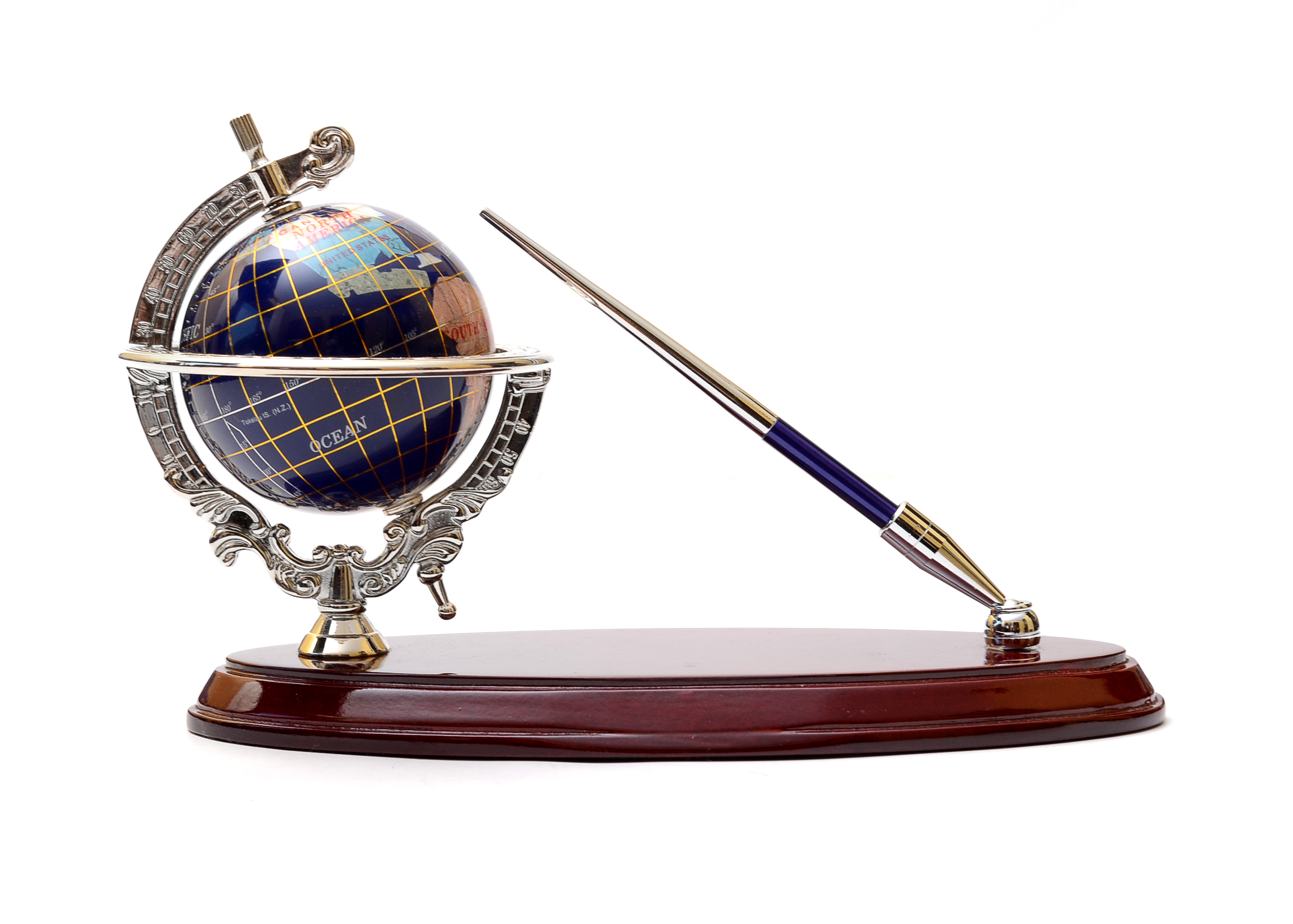 Gemstone Globe and Pen Desk Set EBTH