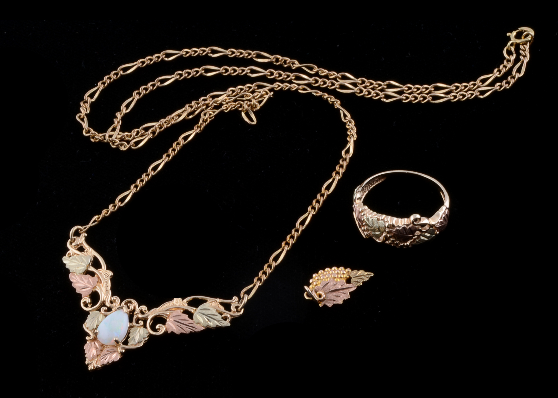 Gold Opal Necklace, Ring and Pendant 