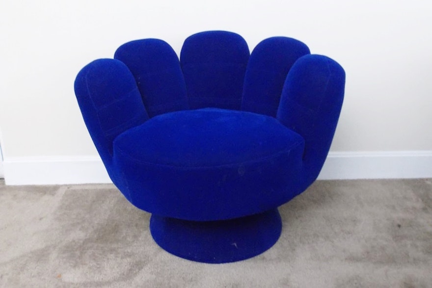 Blue Velveteen Swivel Hand Chair EBTH