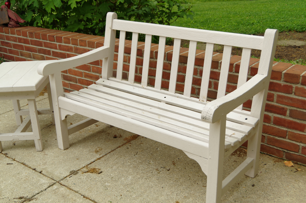 Wooden Patio Bench and Side Table with White Painted Finish EBTH