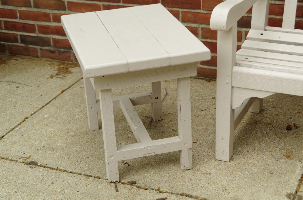 Wooden Patio Bench and Side Table with White Painted Finish EBTH