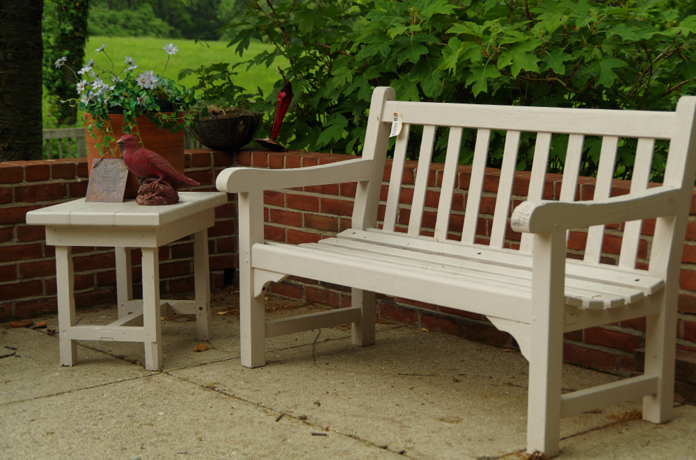 Wooden Patio Bench and Side Table with White Painted Finish EBTH