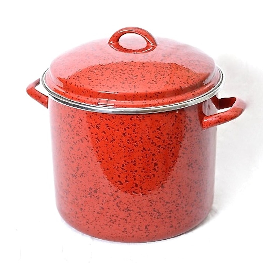 Paula Deen Red Enamel Stock Pot Ebth Paula Deen Red Enamel Stock Pot
