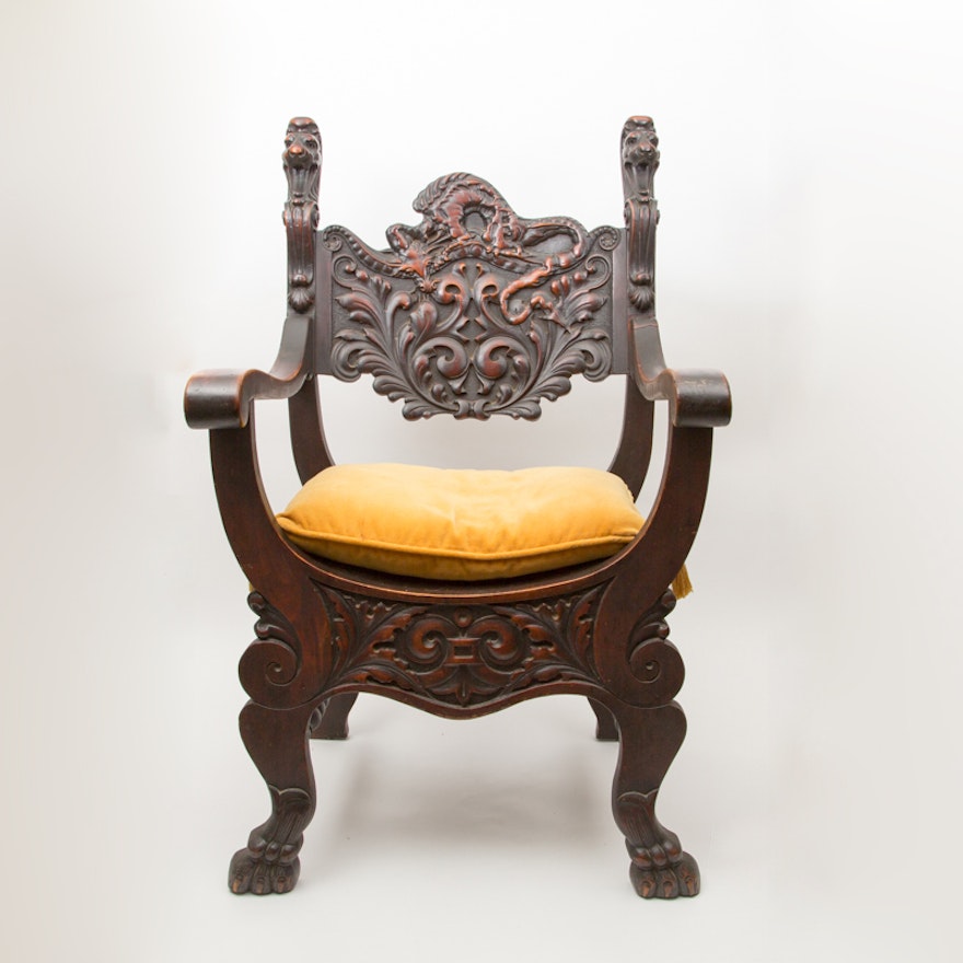 Victorian Heavily Carved Throne Chair Ebth