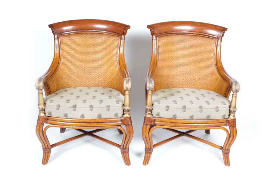 Pair Of Ethan Allen Cane Back Armchairs Ebth