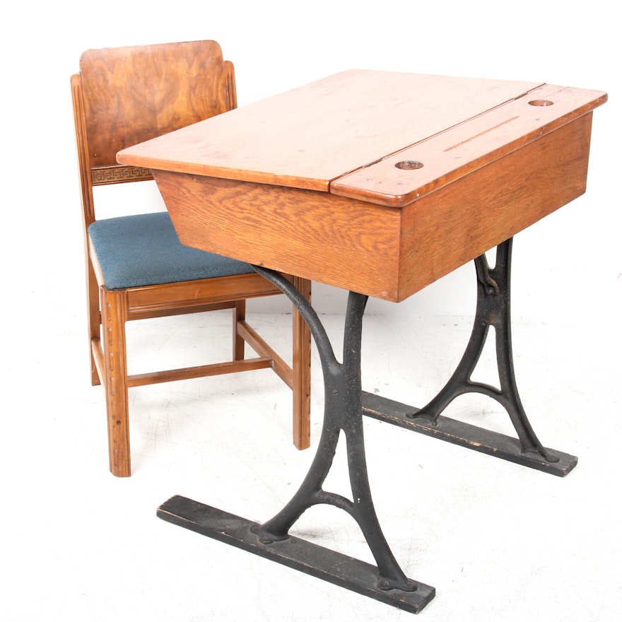 Vintage Flip Top School Desk And Chair Ebth