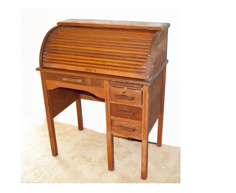 Antique Child's Roll Top Desk and Swiveling Desk Chair EBTH