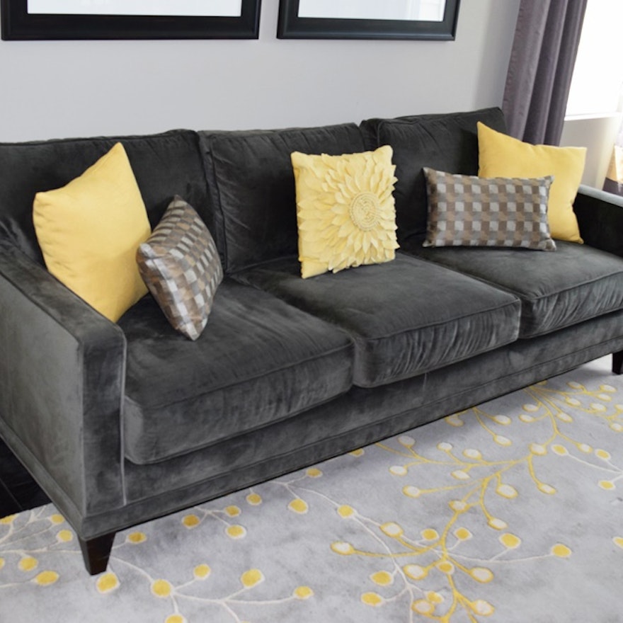 Plush Slate Gray Velour Sofa by Rowe Furniture EBTH Plush Slate Gray Velour Sofa by Rowe Furniture EBTH