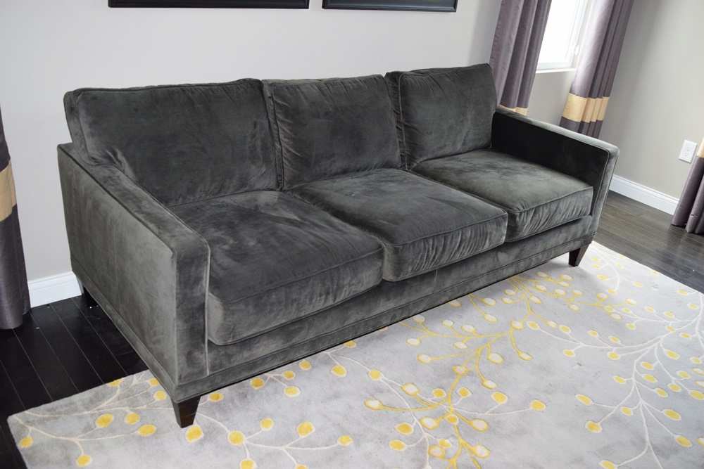 Plush Slate Gray Velour Sofa by Rowe Furniture EBTH