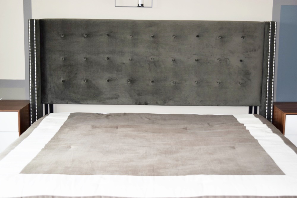 Elegant Velour Headboard and King Size Bed and Tailored Bedding EBTH