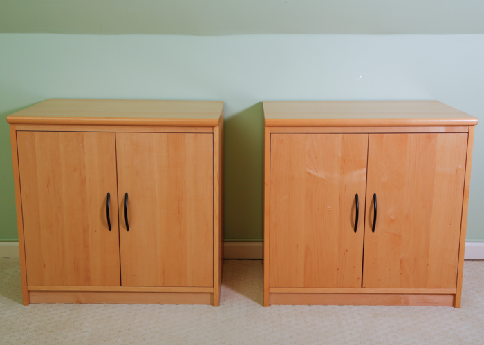 Pair Of Birch Veneer Side Cabinets Ebth