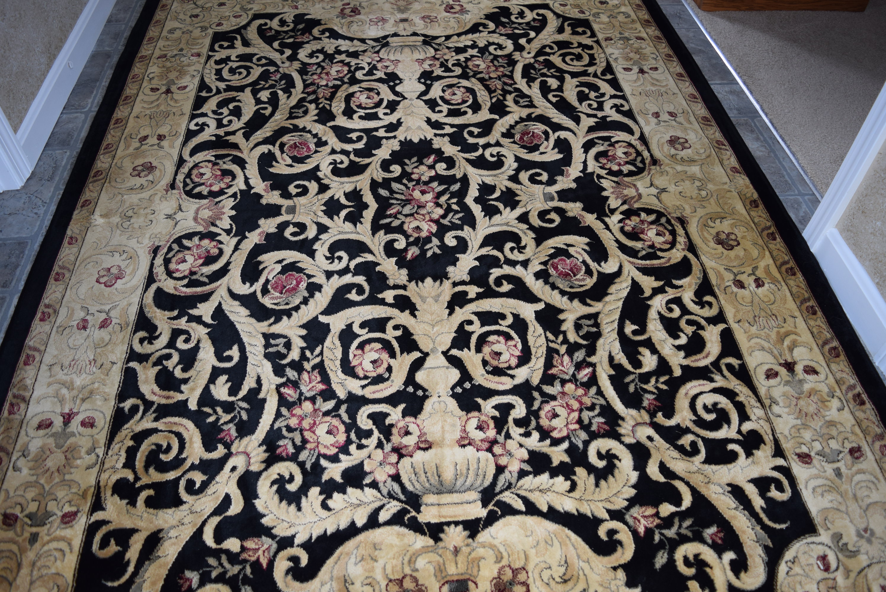 Black and Tan Viscose Area Rug Made in Belgium EBTH