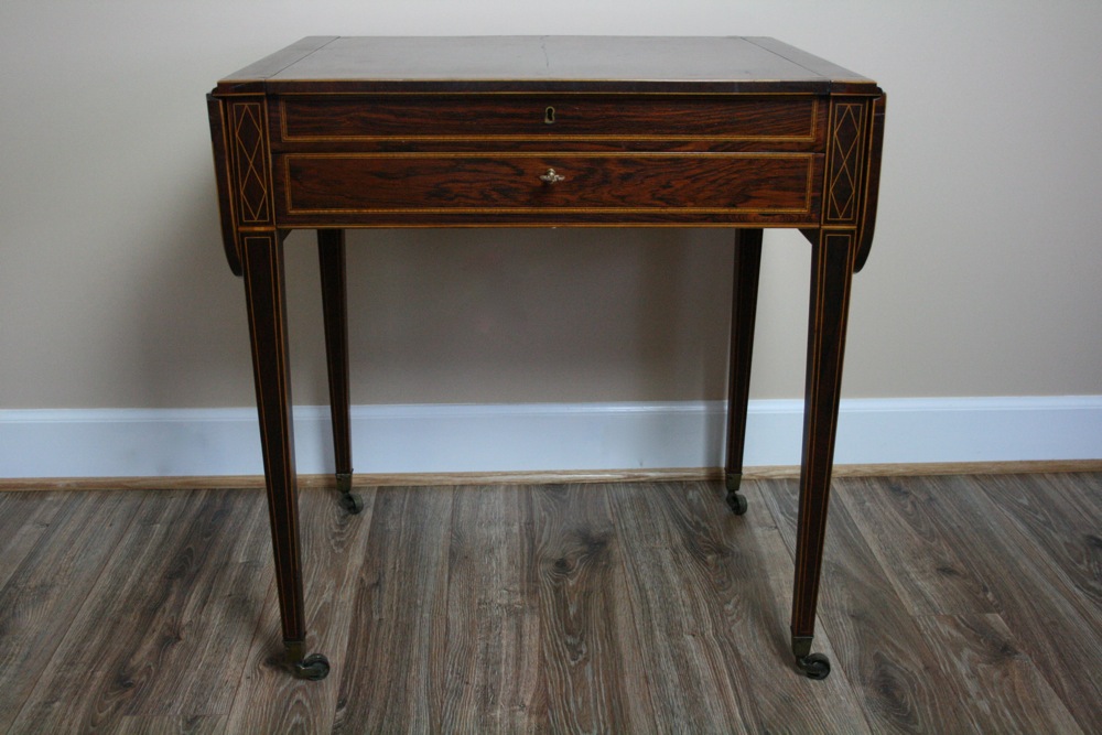 Antique Mahogany Game Table and Two Leather Upholstered Chairs EBTH