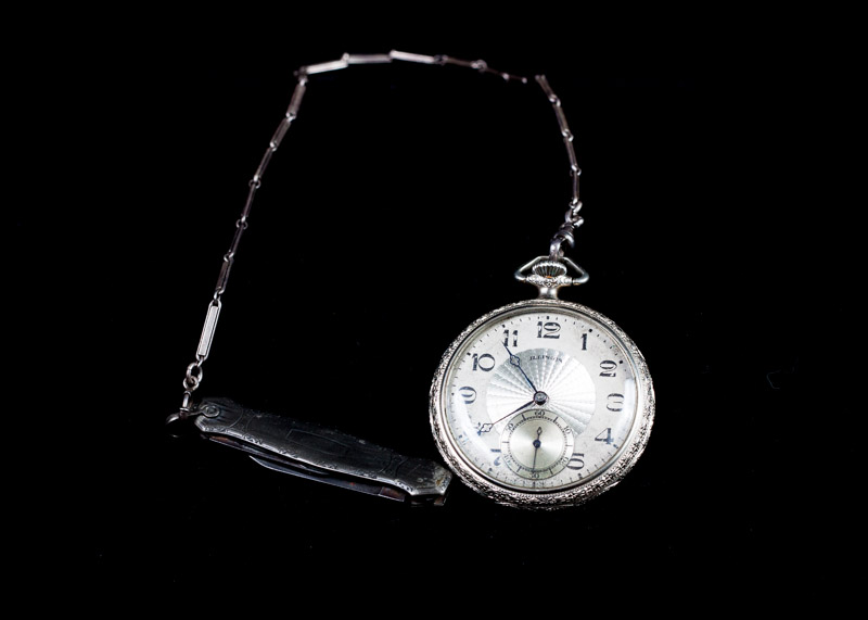 Illinois Watch Co. Railroad Pocket Watch, Sterling Fob and Knife EBTH