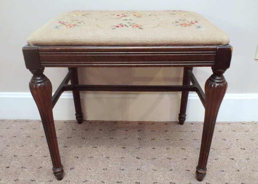 Antique Needlepoint Piano Bench EBTH