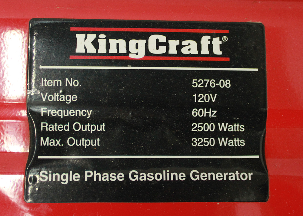 KingCraft 6.5 HP 3250 Watt Portable Electric Generator EBTH