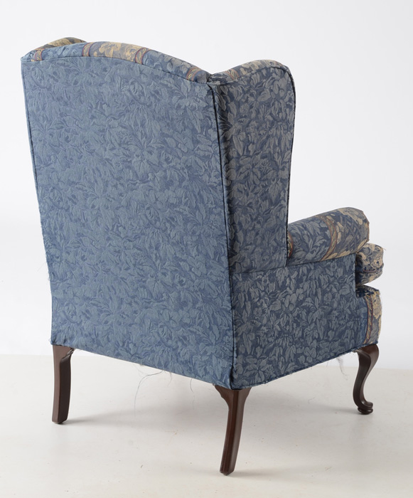 Queen Anne Style Blue Striped Wingback Chair EBTH