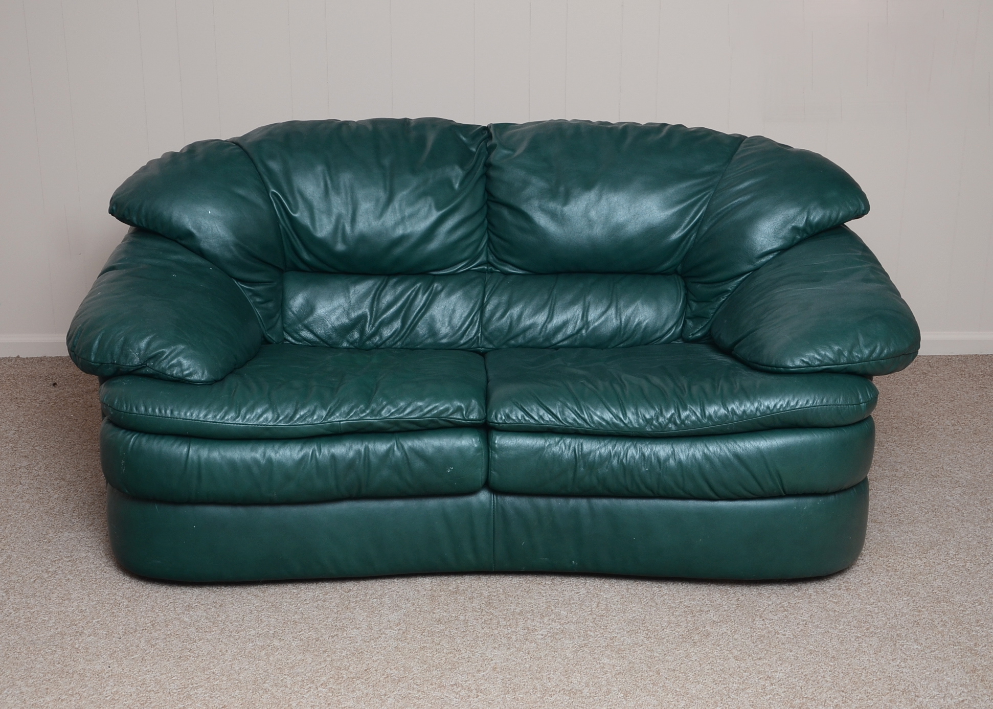 Green Leather Love Seat EBTH