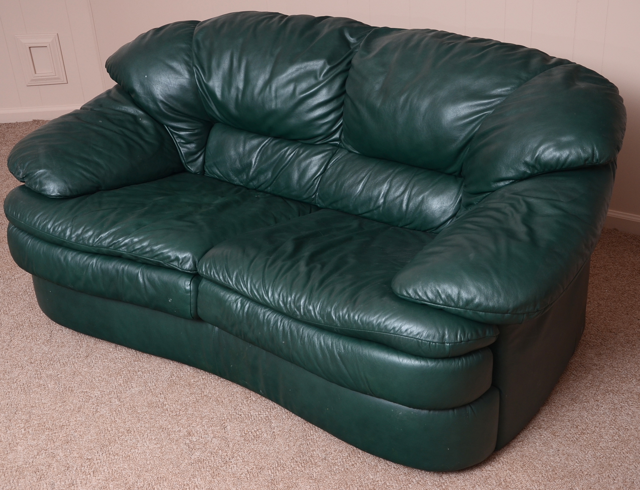 Green Leather Love Seat EBTH