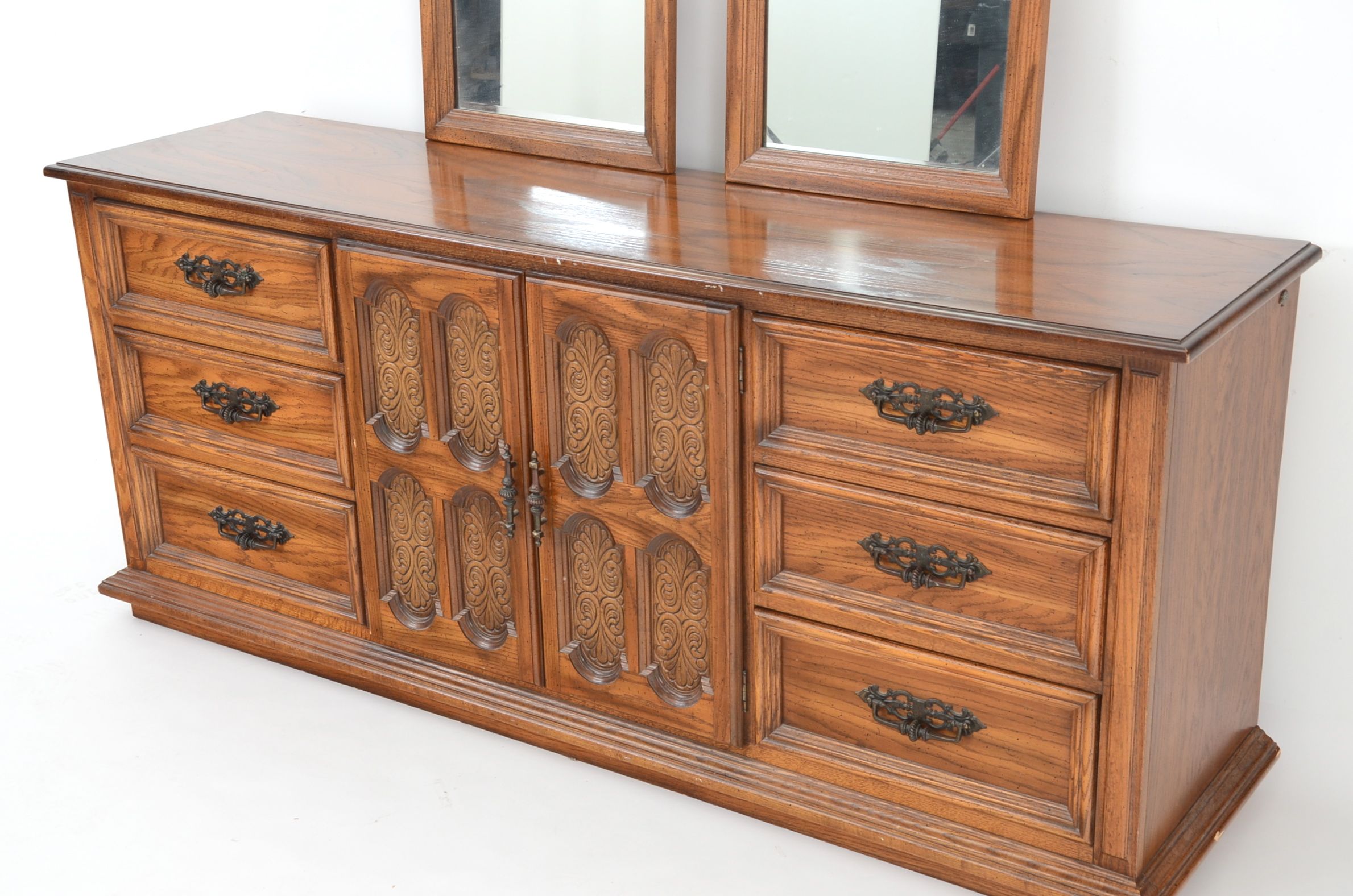 Circa 1970s Mediterranean Style Fruitwood Dresser and Mirrors EBTH