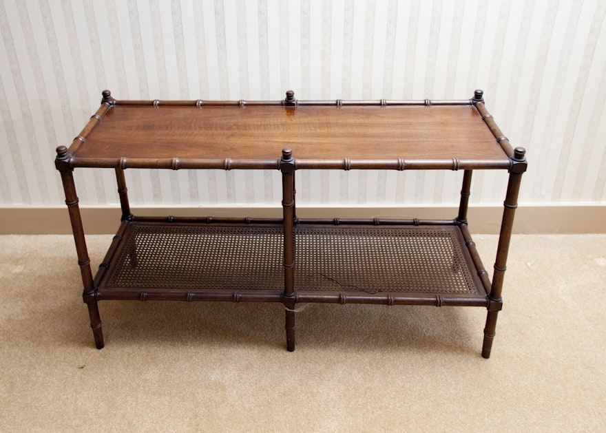 Vintage Faux Bamboo Console Table With Cane Shelf