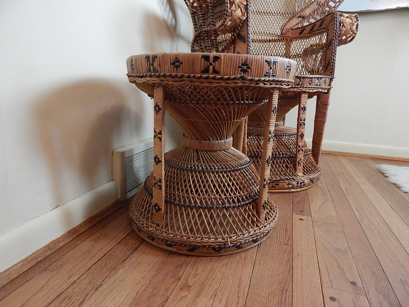 Wicker Peacock Fan Back Chair and Side Table | EBTH