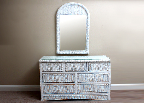 White Wicker Dresser And Mirror Ebth