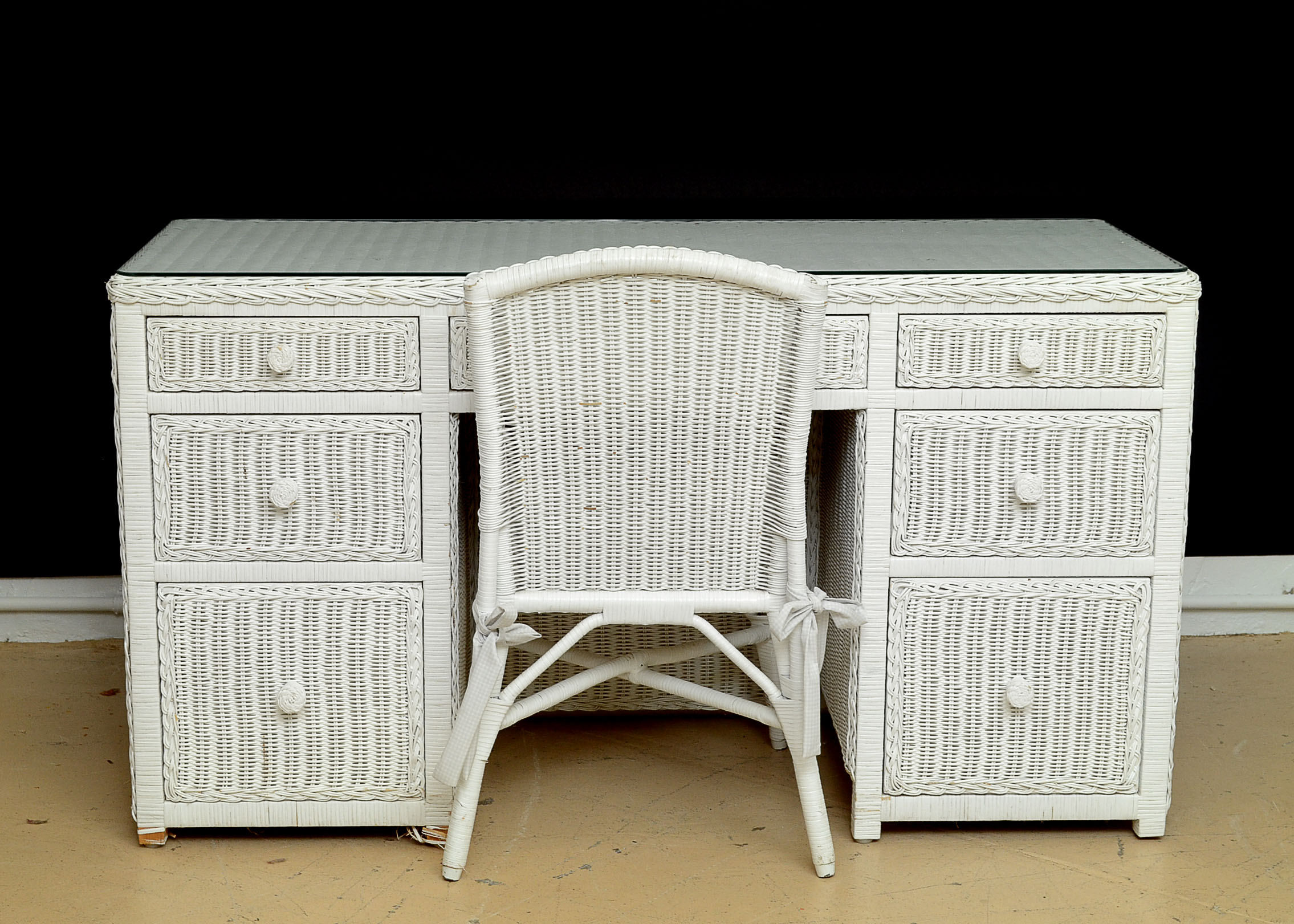 White Wicker Desk And Chair Ebth