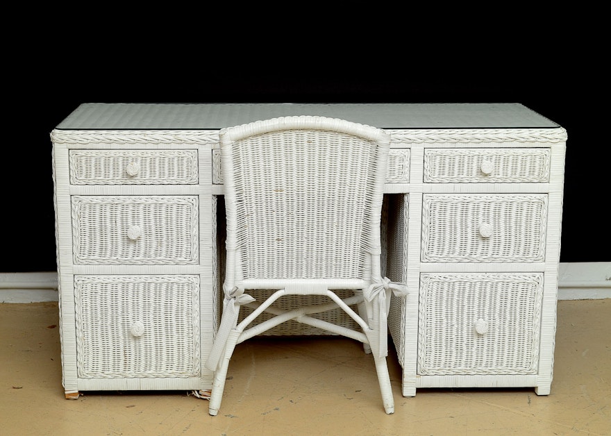 White Wicker Desk And Chair Ebth