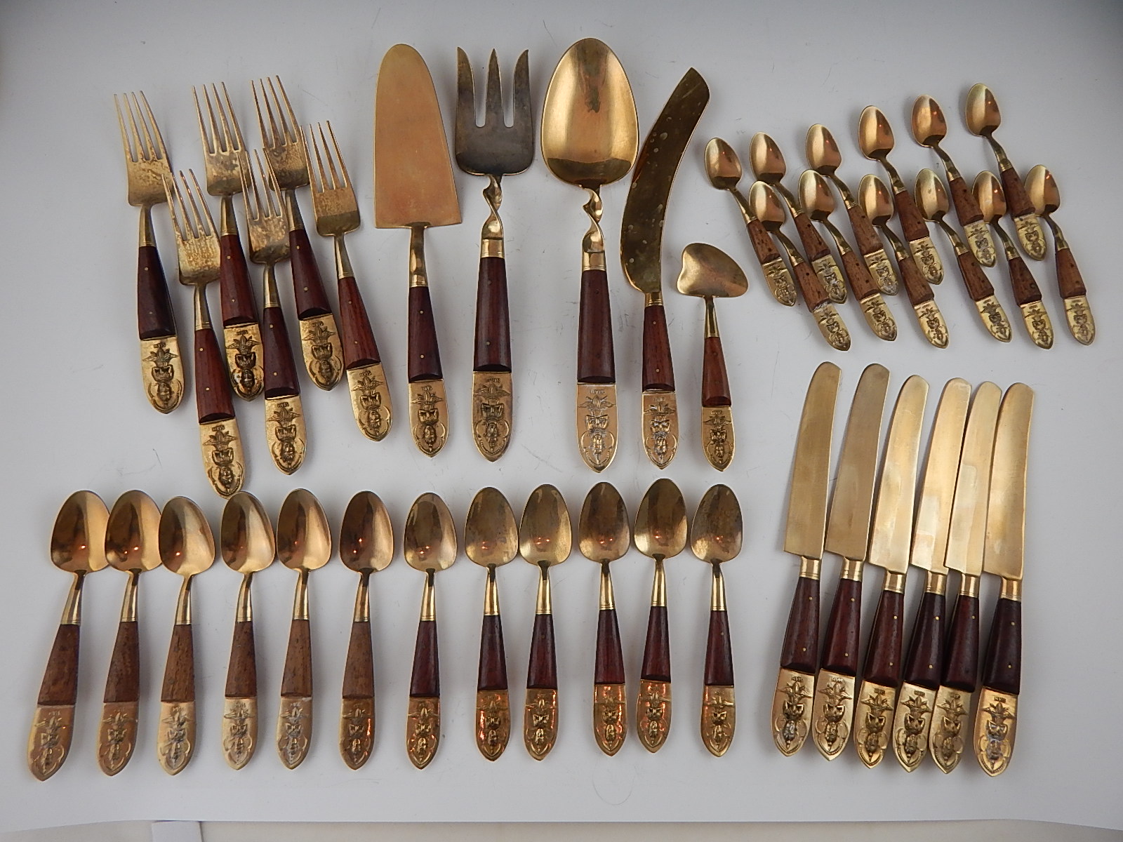 Vintage Siam Thailand Brass and Teak Flatware EBTH